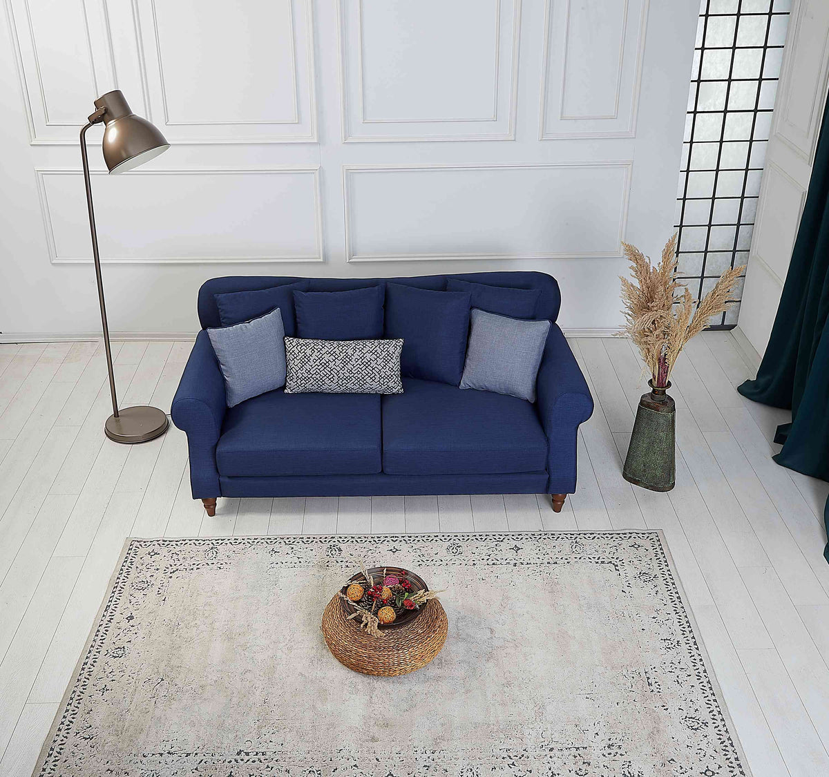 Denim blue store sectional couch