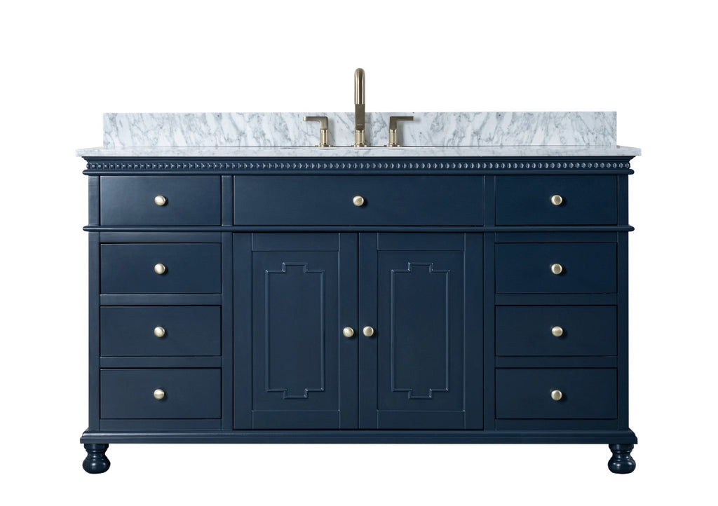 Rubeza 1500mm Didim X Vanity Unit with Carrara Marble Top - Dark Blue & Gold