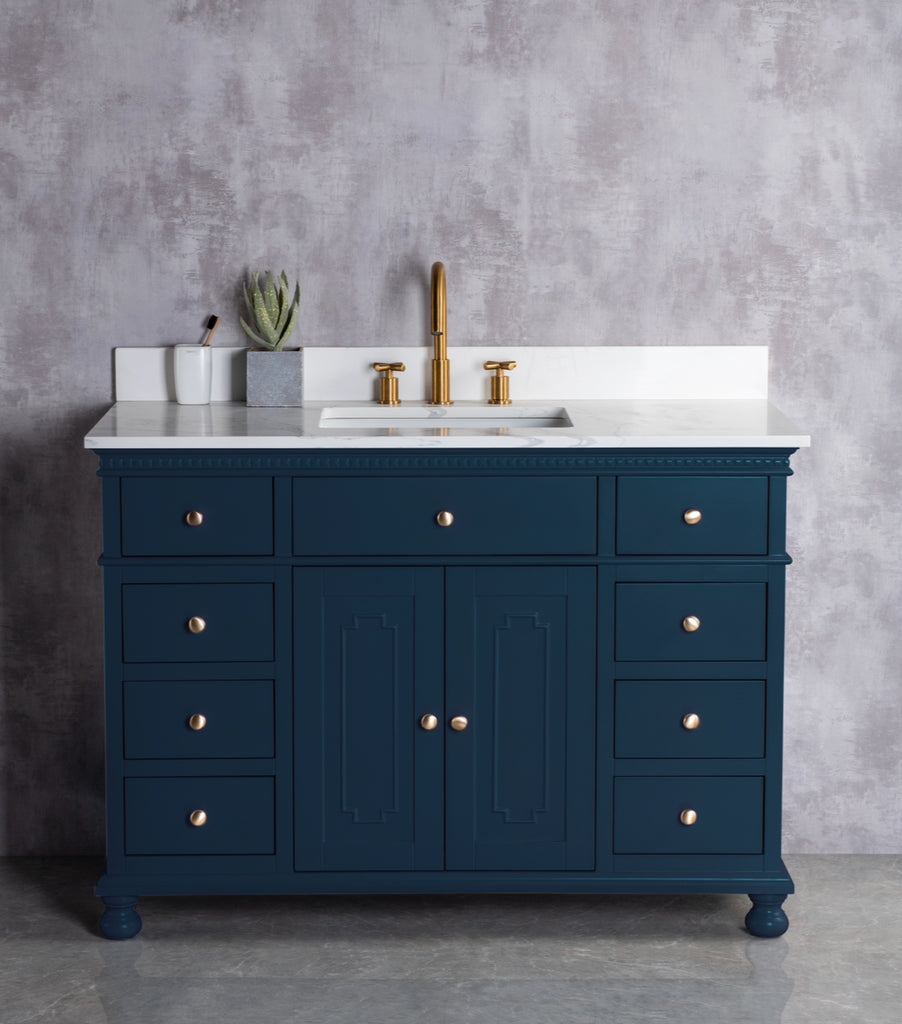 Rubeza 1200mm Didim Vanity Unit with Calacatta Quartz Top - Dark Blue & Gold