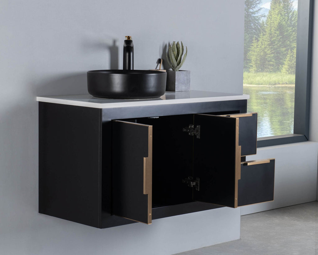 Rubeza 900mm Dukes Wall Hung Vanity Unit - Black & Gold