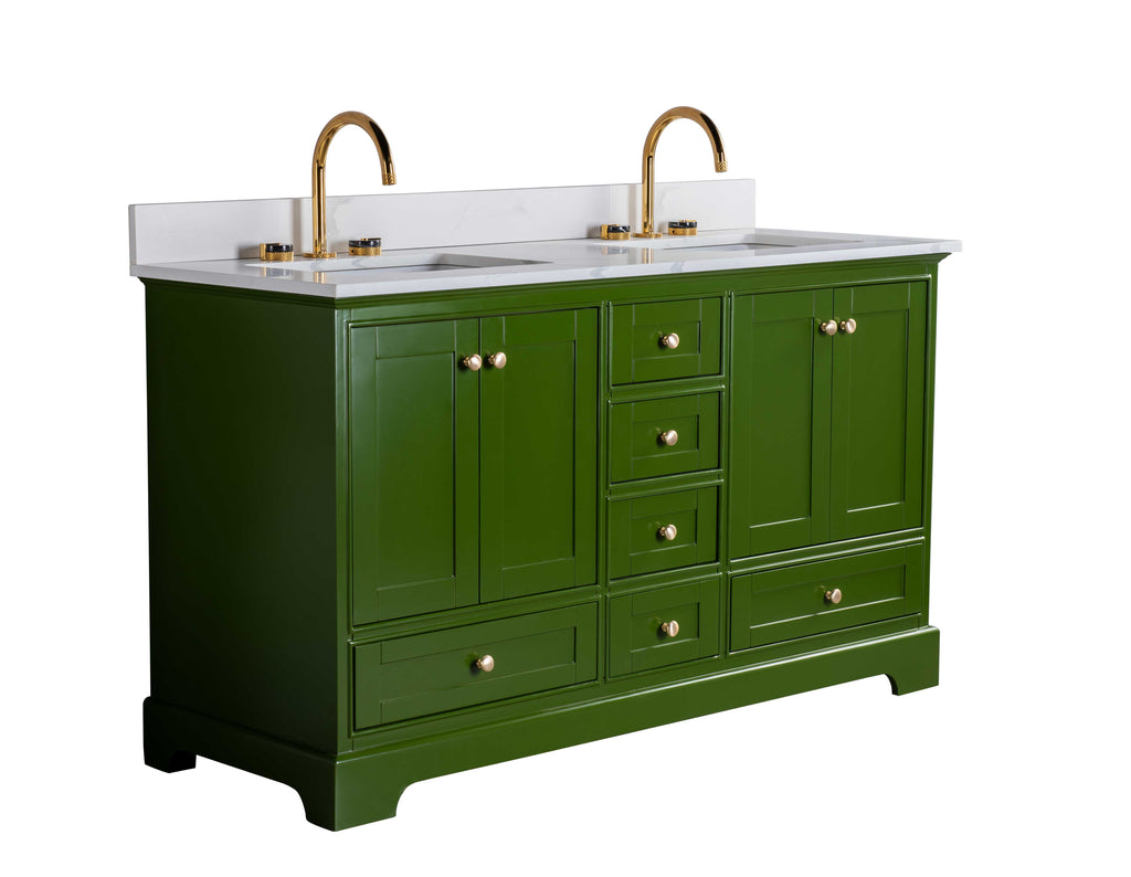 Rubeza 1500mm Charleston Vanity Unit with Calacatta Quartz Top - Grass Green & Gold