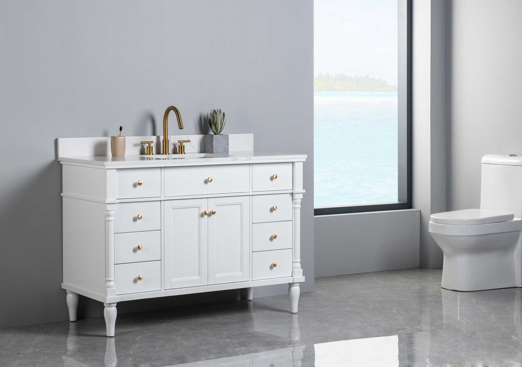 Rubeza 1200mm Isabella Vanity Unit with Calacatta Quartz Top - White & Gold